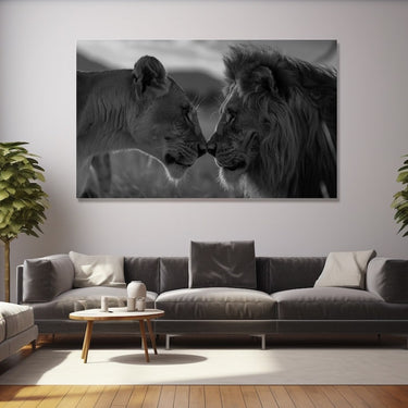 Lion and Lioness Canvas Black and White